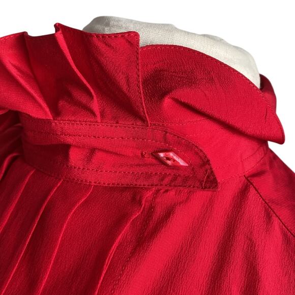 VINTAGE JERRI SHERMAN Silk Blouse Womens Sz 8 Red Pleated Front - Picture 4 of 8